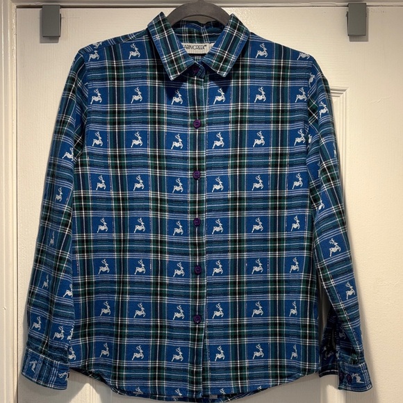 Cabin Creek Tops - Cabin Creek | Vintage Blue Shirt | Cabincore Deer Cotton Flannel Petite Medium